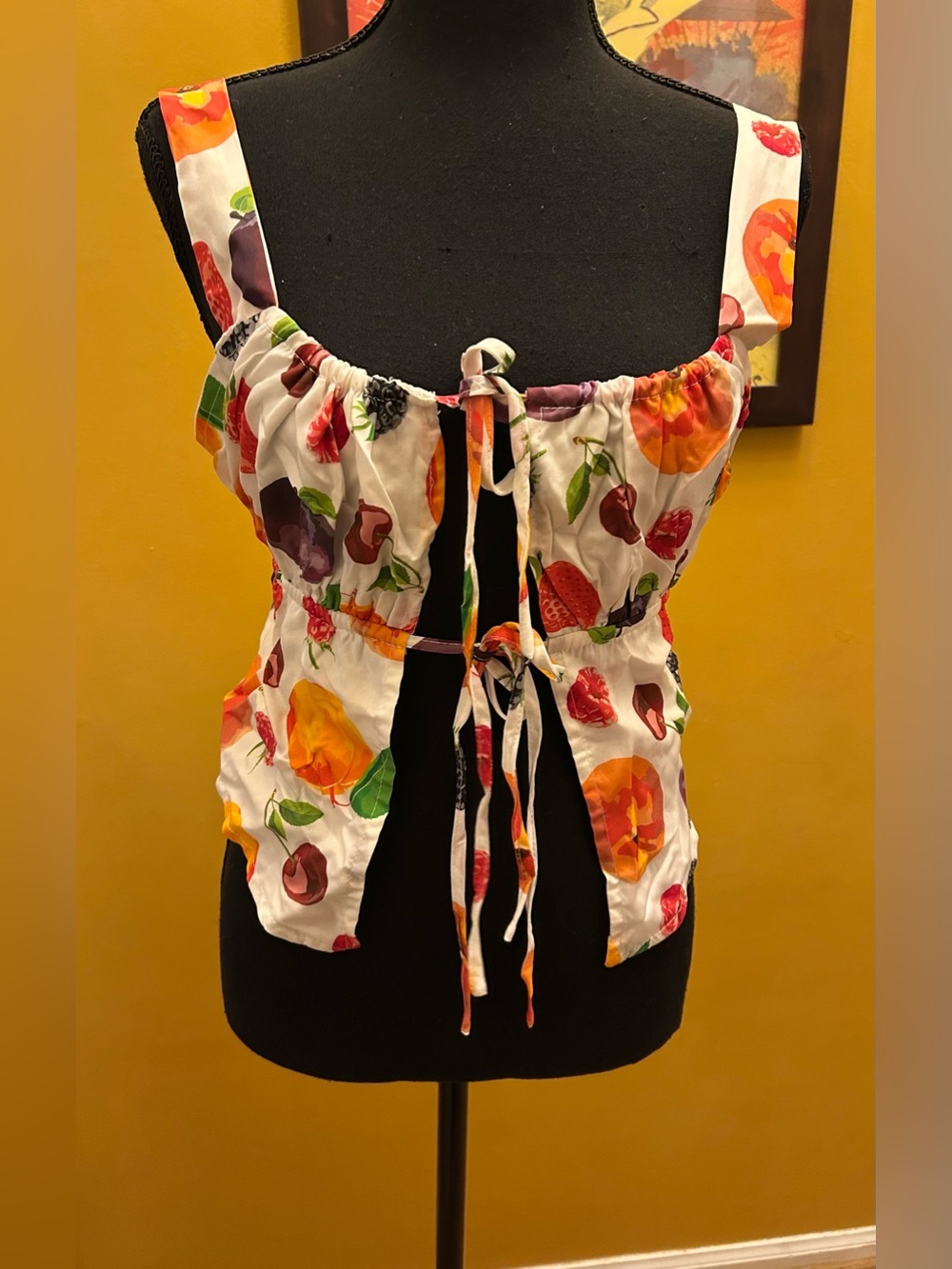 New With Tags  Garbage Fruit Print Tie Front Top Size Medium